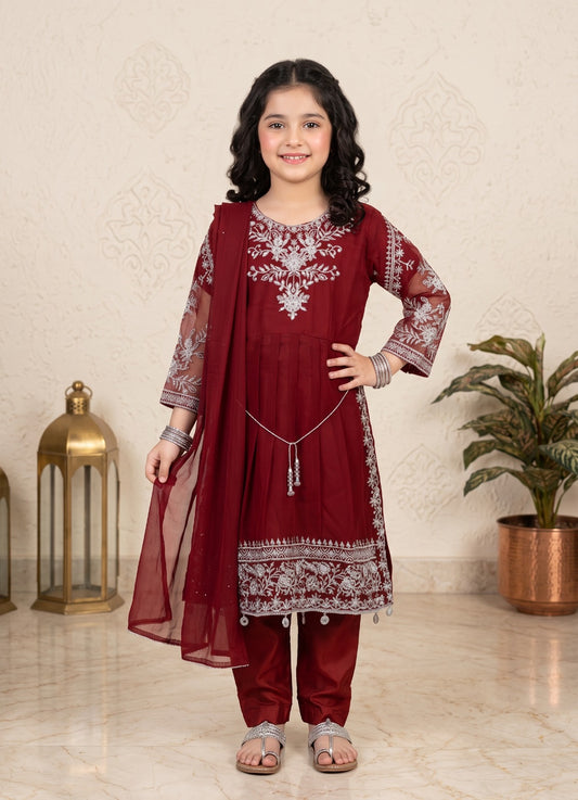 Kids Chiffon Embroidered 3Pc Suit