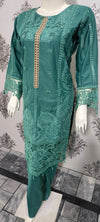 Teal colour Embroidered Ladies suit with a Floral Chiffon Dupata