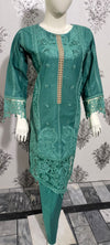 Teal colour Embroidered Ladies suit with a Floral Chiffon Dupata