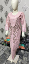 Ladies Pink Embroidered suit with a matching Chiffon Dupata