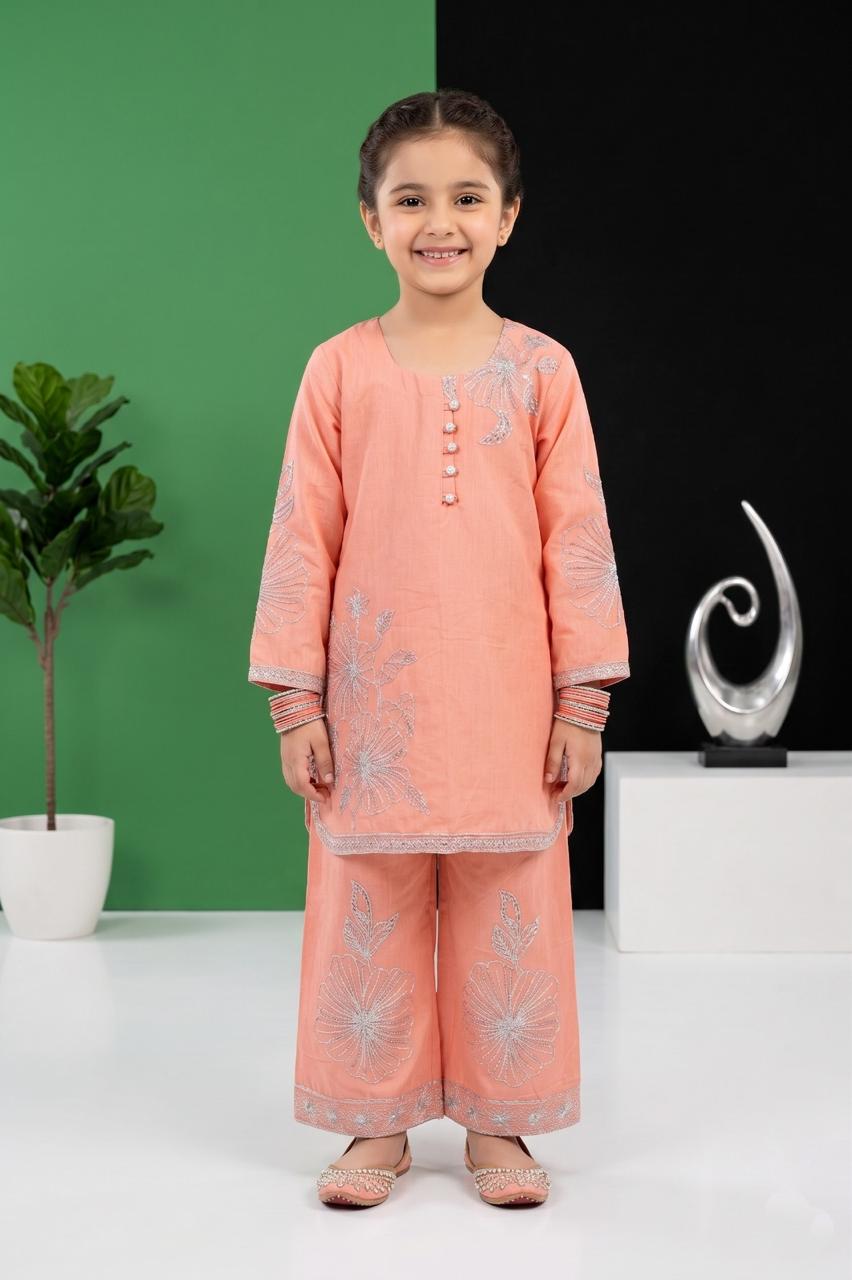 Pehnavaa Girls' Luxury Heavy Embroidered Cotton 2-Piece Suit – Festive Palazzo Set