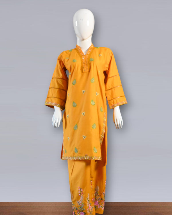 Sunshine Glow – Mustard Cotton Embroidered 2PC Summer Suit