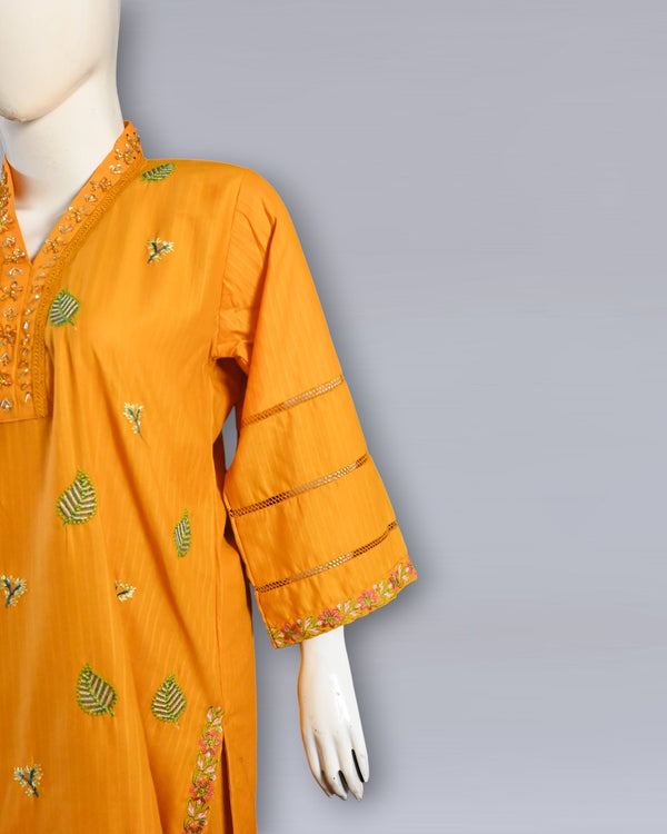 Sunshine Glow – Mustard Cotton Embroidered 2PC Summer Suit