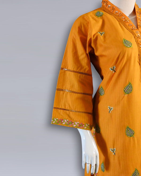 Sunshine Glow – Mustard Cotton Embroidered 2PC Summer Suit