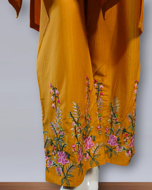 Sunshine Glow – Mustard Cotton Embroidered 2PC Summer Suit