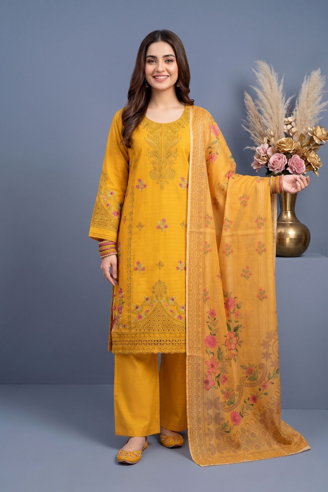 Peach Blossom - Embroidered Cotton 3-Piece Suit