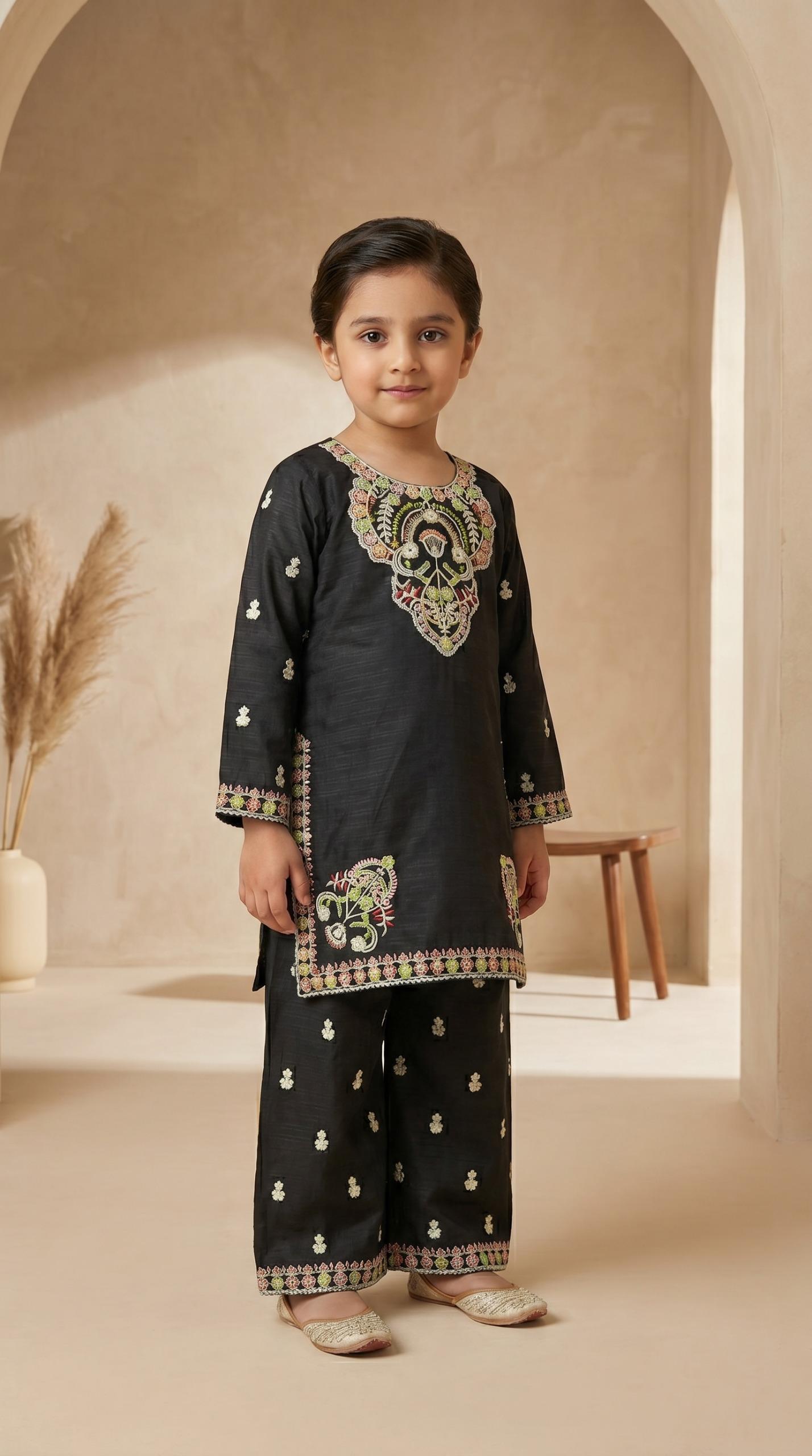 2 Piece Cotton Girls Suit – Embroidered Kids Dress | Pehnavaa