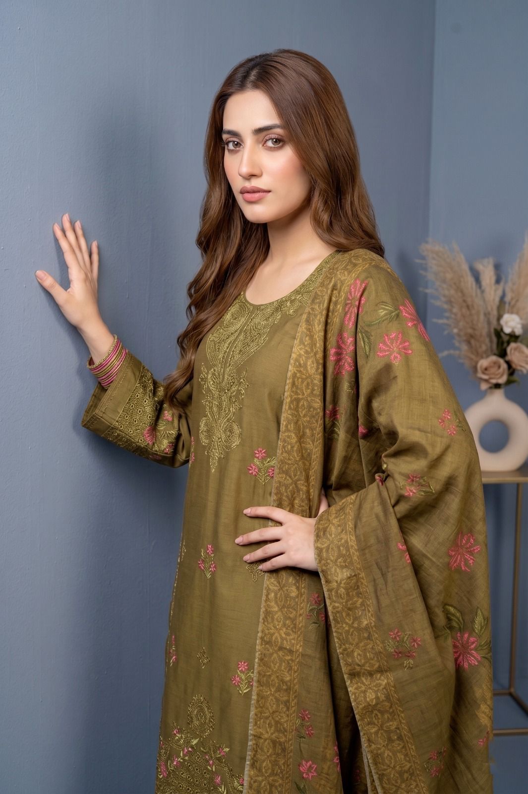 Peach Blossom - Embroidered Cotton 3-Piece Suit