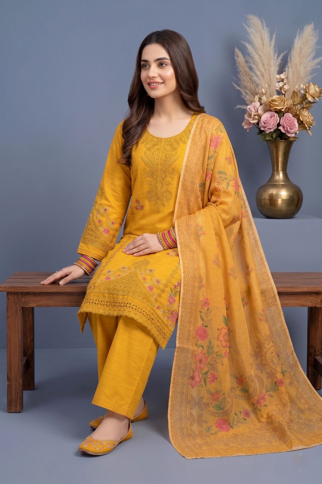 Peach Blossom - Embroidered Cotton 3-Piece Suit