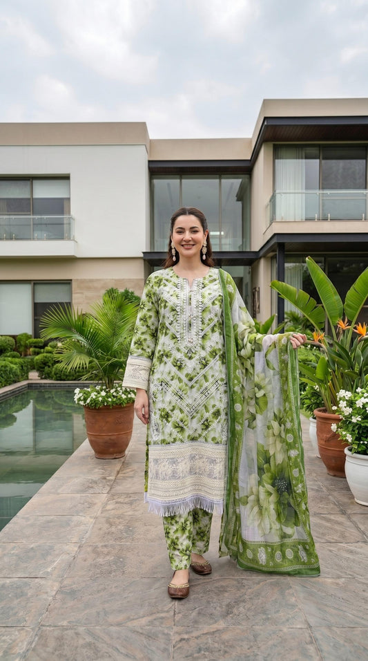 Floral Print Lawn with Embroidery - 3 Piece Suit