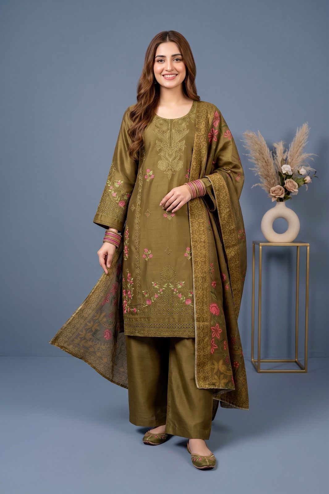 Peach Blossom - Embroidered Cotton 3-Piece Suit