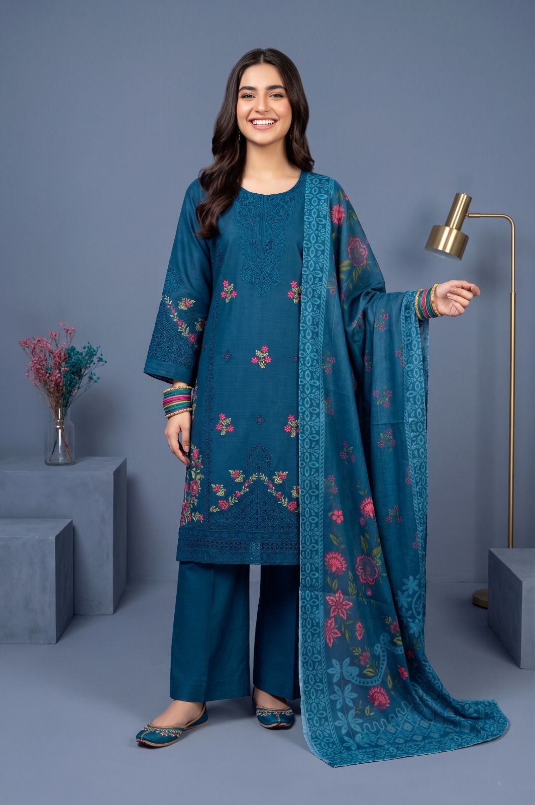 Peach Blossom - Embroidered Cotton 3-Piece Suit