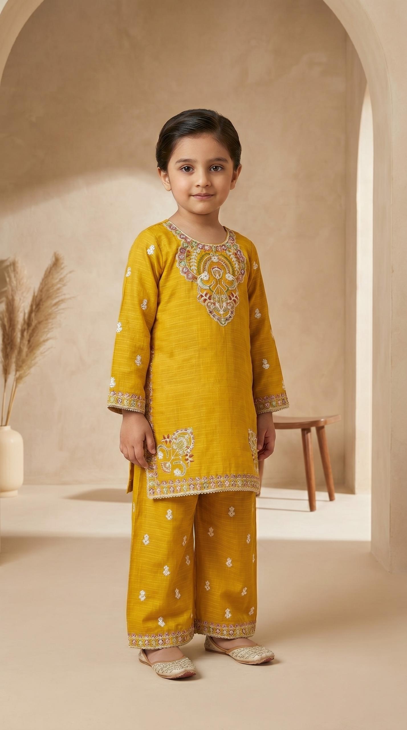 2 Piece Cotton Girls Suit – Embroidered Kids Dress | Pehnavaa