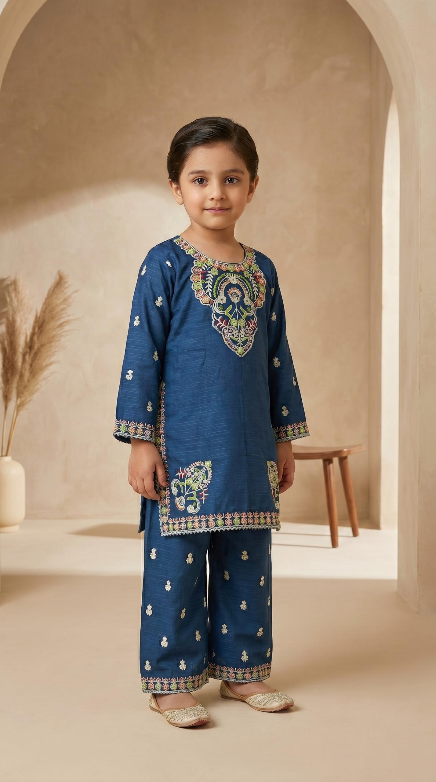 2 Piece Cotton Girls Suit – Embroidered Kids Dress | Pehnavaa