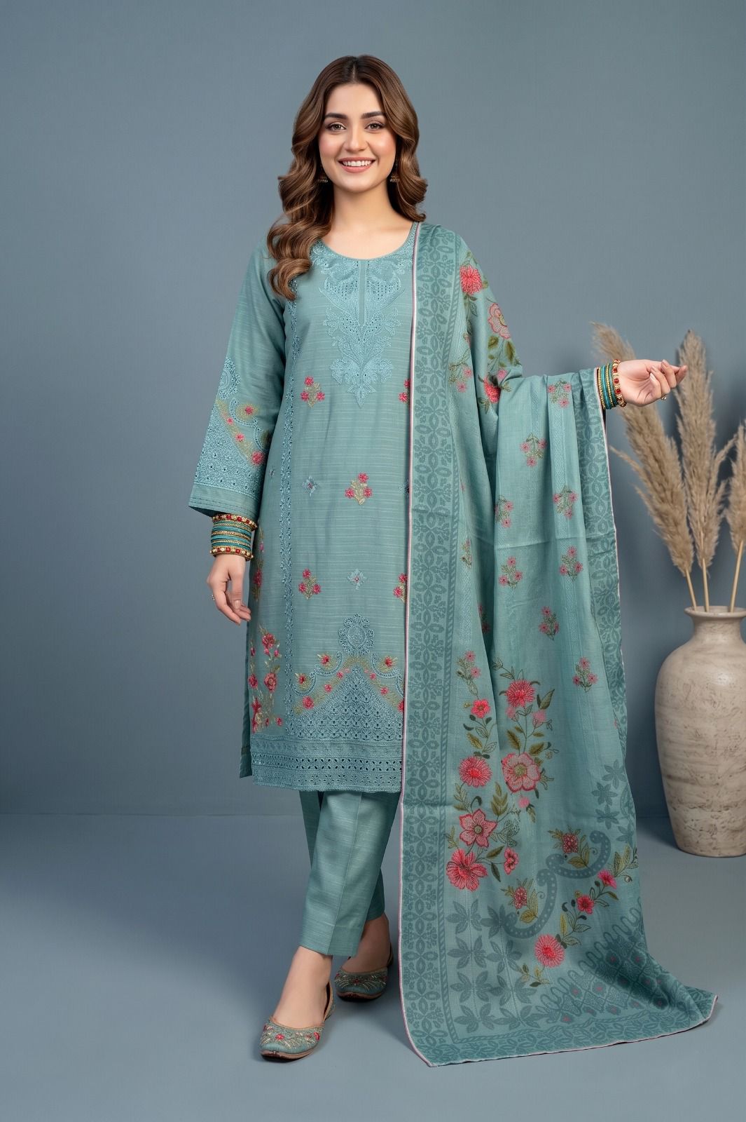 Peach Blossom - Embroidered Cotton 3-Piece Suit