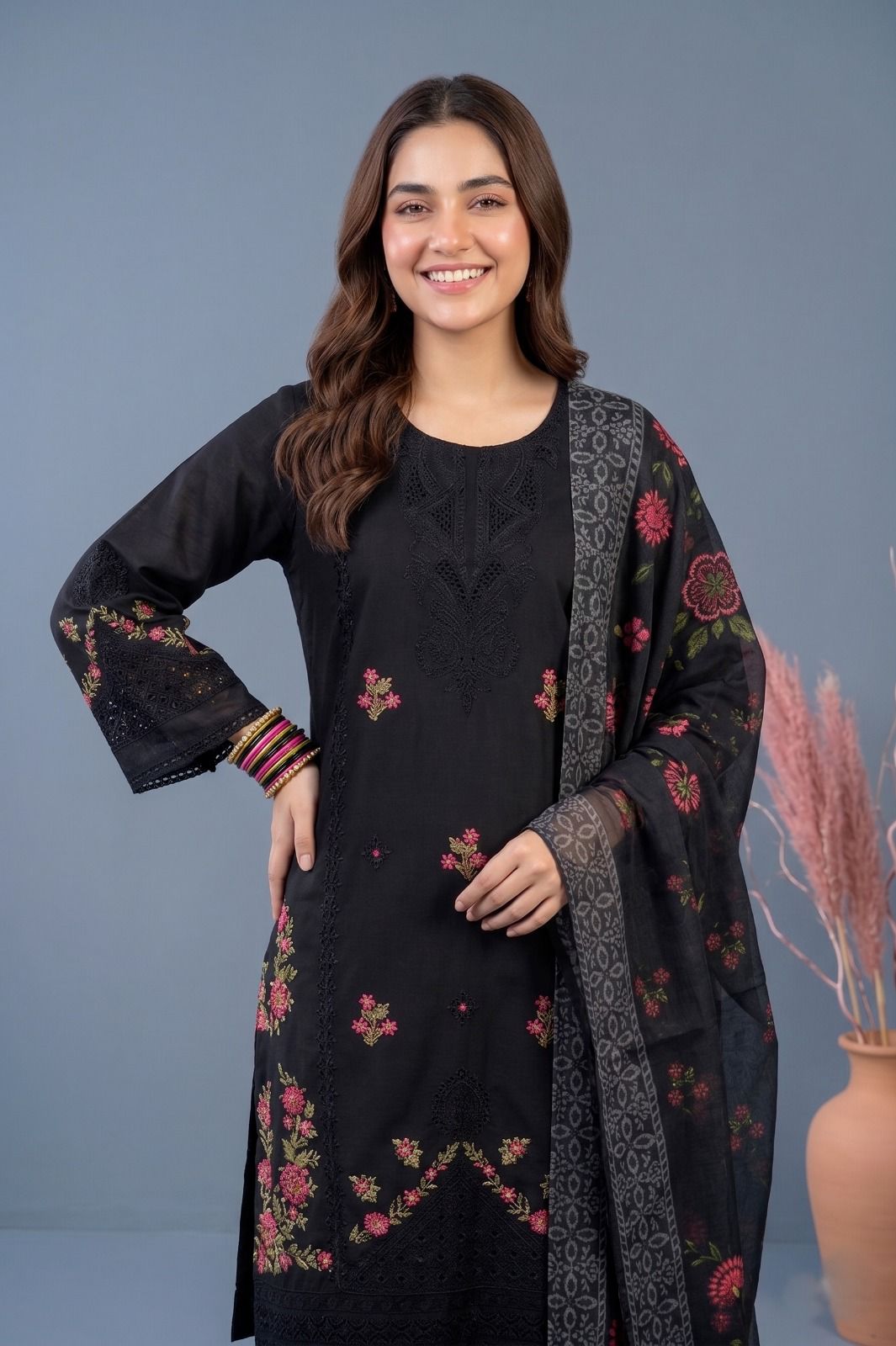 Peach Blossom - Embroidered Cotton 3-Piece Suit