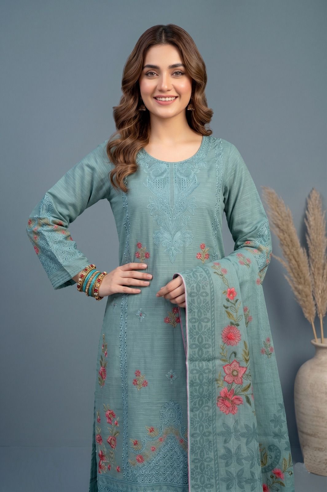 Peach Blossom - Embroidered Cotton 3-Piece Suit